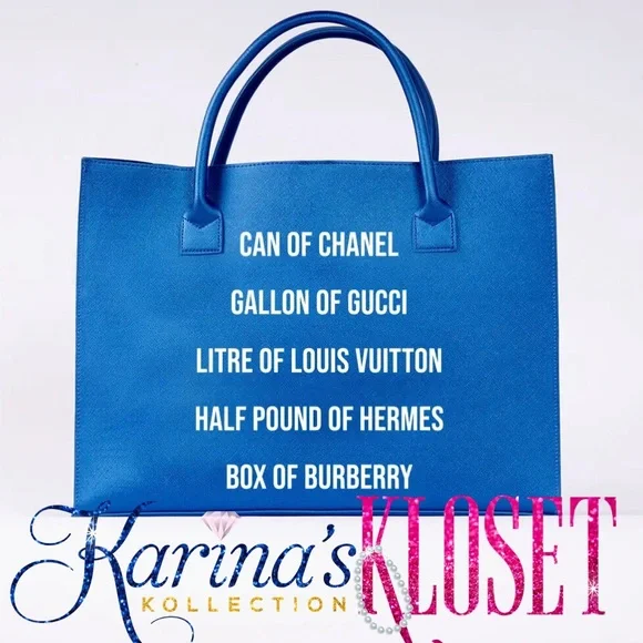 πSOLDπBoss Babe Blue Statement Large Tote, Can of Chanel, Gallon of GG - Picture 1 of 3